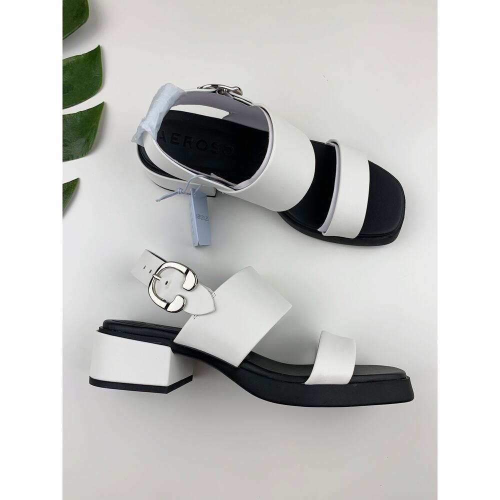 AEROSOLES White and Black Block Heel Sandals